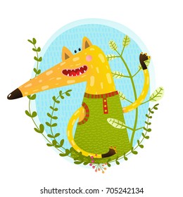 Red happy foxy animal kids cartoon. Vector illustration.