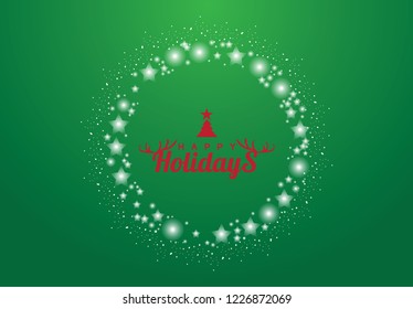 red happy holidays on background green color with snow and star, vector eps 10.