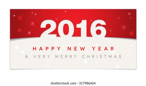 Red Happy New Year 2016 and Christmas card - vector illustration