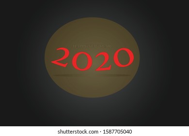 Red, Happy New Year 2020, with abstract bokeh and  patterns in an ancient gray background.