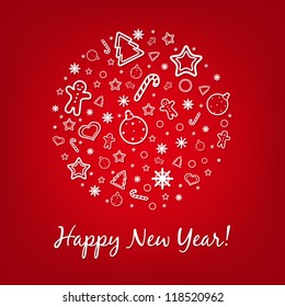 Red Happy New Year Card With Gradient Mesh, Vector Illustration