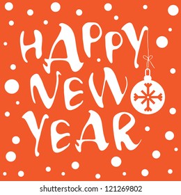 Red Happy New Year card with white text./ Happy New Year!