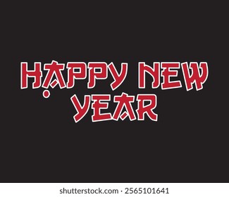 Red Happy New Year text design on black background. Design, celebration, banner, text, background, holiday, happy. Can use for infographic, banner, poster, web design. 
