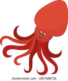 Red happy squid, illustration, vector on white background