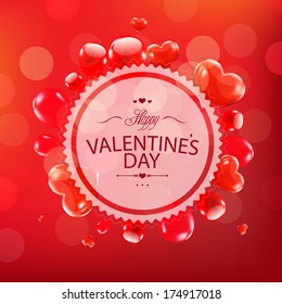 Red Happy Valentines Day Card, With Gradient Mesh, Vector Illustration