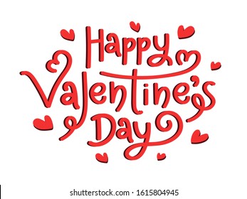 Red Happy Valentine's Day Font Decorated with Hearts on White Background.