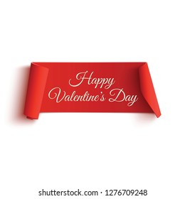 Red, Happy Valentines day realistic paper banner isolated on white background. Vector illustration.