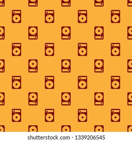 Red Hard disk drive (HDD) icon isolated seamless pattern on brown background. Flat design. Vector Illustration