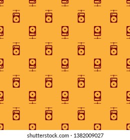 Red Hard disk drive on sharing network icon isolated seamless pattern on brown background. Flat design. Vector Illustration