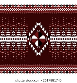 Red harmony woven flame,this design showcases a traditional-inspired geometric pattern in deep shades of maroon white and black.