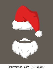 Red hat and beard of Santa Claus. Vector illustration.