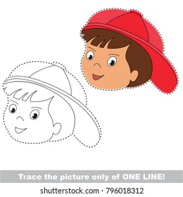 Red Hat boy happy child face to be traced only of one line. Dot to dot educational game for kids.