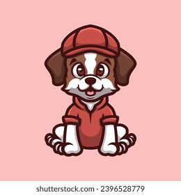 Red Hat Dog Creative Cartoon Illustrtaion