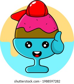 Red hat ice cream cup cartoon design vector with thumbs up