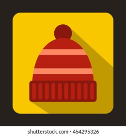 Red hat icon in flat style on a yellow background