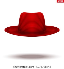 Red hat on a white background. Symbol of nanny and babysitter.
