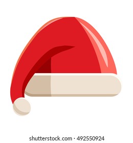 Red hat with pompom of Santa Claus icon in cartoon style isolated on white background. Headdress symbol vector illustration