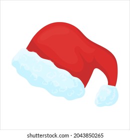 Red Hat. Santa Claus clothes. Bright suit. Christmas decor in cartoon style. Vector illustration isolated on white background.