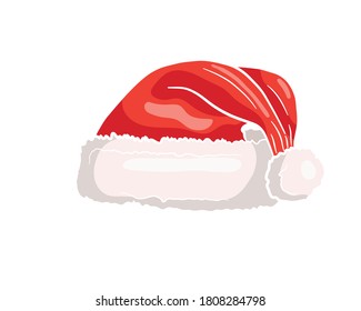 Red hat of Santa Claus in isolate on a white background. Santa Christmas hat decoration. Vector illustration.