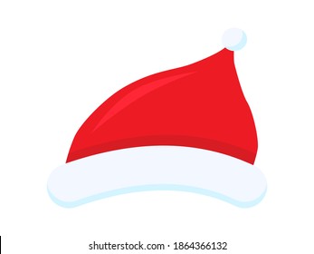 Plantilla de sombrero rojo santa claus. Los coloridos atributos de navidad festiva diseñan misteriosos personajes de navidad con un esponjoso edgans blanco y una capa de burbuja de piel de nieve adorable decoración para el vector de año nuevo.