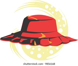 a red hat in a white background.	