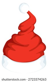 Ein roter Hut mit weißem Band und weißer Schneeflocke oben