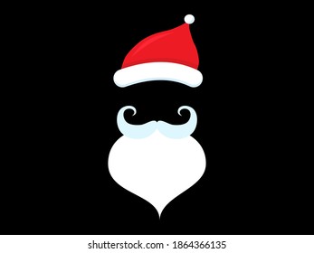 Red hat and white beard santa claus with mustache template. Colorful festive christmas attributes design mysterious christmas character with fluffy beard and cap cute decoration for new year vector.