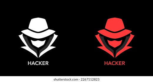 Sombrero rojo y sombrero blanco. Agente de servicio secreto de logotipo. Agente espía, secreto, agente, hacker.