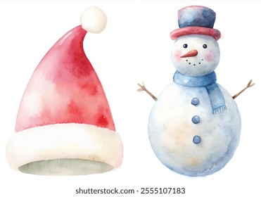 A red hat with a white snowflake on it and a blue hat with a red snowflake on it.