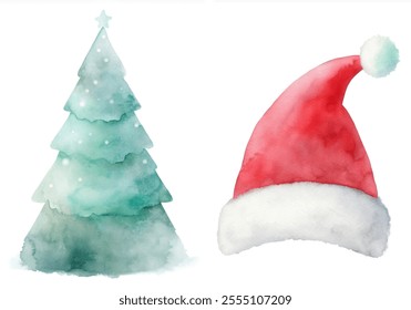 A red hat with a white snowflake sits atop a green tree, creating a festive and joyful scene. The hat is adorned with a white snowflake, which adds a touch of whimsy and holiday cheer