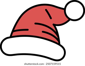 A red hat with a white stripe and a white pom pom on top. The hat is drawn in a cartoon style