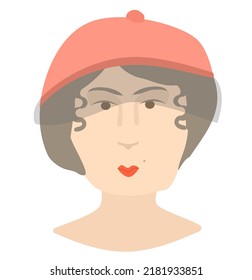 Red hat woman portrait vector illustration. Portrait of young stylish woman design isolated on white background.