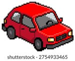 Red hatchback car pixel art gaming retro style vehicle illustration