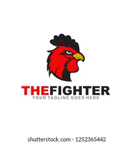 Red head chicken fighter logo design