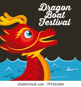 red head dragon boat festival sea and dark background