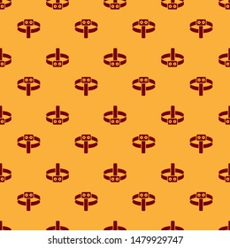 Red Head flashlight icon isolated seamless pattern on brown background. Tourist head flashlight. Camping head light.  Vector Illustration