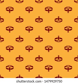 Red Head flashlight icon isolated seamless pattern on brown background. Tourist head flashlight. Camping head light.  Vector Illustration