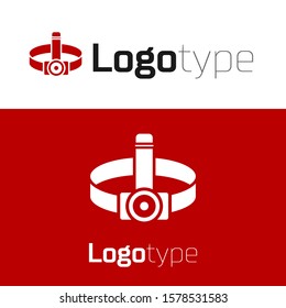 Red Head flashlight icon isolated on white background. Tourist head flashlight. Camping head light. Logo design template element. Vector Illustration