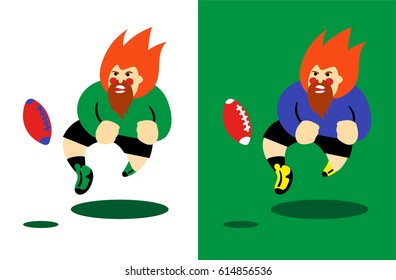 Red head football player catching or shooting ball, vector