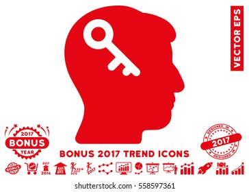 Red Head Key icon with bonus 2017 year trend icon set. Vector illustration style is flat iconic symbols, white background.