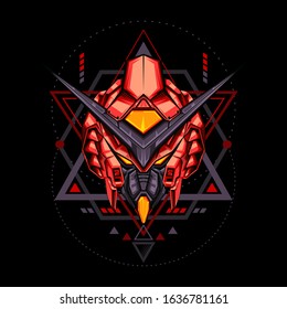 Red Head Robot Knight From Future for merchandise, apparel or other with geometry ornament