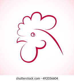 Red head of rooster. Logo company. Vector stylized drawing. Chinese calendar for the year of the fiery red rooster. Rooster symbols. 