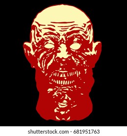 Red head of the shouting monster. Scary halloween character face. Vector illustration.