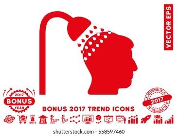 Red Head Shower icon with bonus 2017 trend clip art. Vector illustration style is flat iconic symbols, white background.