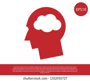 Red Head silhouette with cloud icon isolated on white background. Dreaming sign. Vector Illustration