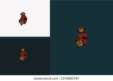 red head skull and flower vector illustration design