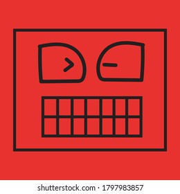 Red head smile robot character. Doodle, Cartoon