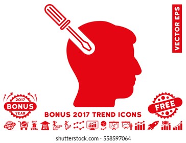 Red Head Surgery Screwdriver pictogram with bonus 2017 trend clip art. Vector illustration style is flat iconic symbols, white background.