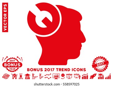 Red Head Surgery Wrench pictogram with bonus 2017 year trend images. Vector illustration style is flat iconic symbols, white background.