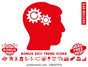 Red Head Wheels Rotation icon with bonus 2017 trend icon set. Vector illustration style is flat iconic symbols, white background.